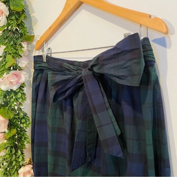 J. CREW Green Tartan Plaid‎ Bow Waist Midi Skirt size 2 Christmas holiday - Picture 5 of 10